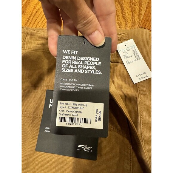 Silver Jeans Co Womens Wide Leg Mid Rise Cotton Corduroy 33x30 Pants Gorpcore - Picture 5 of 9